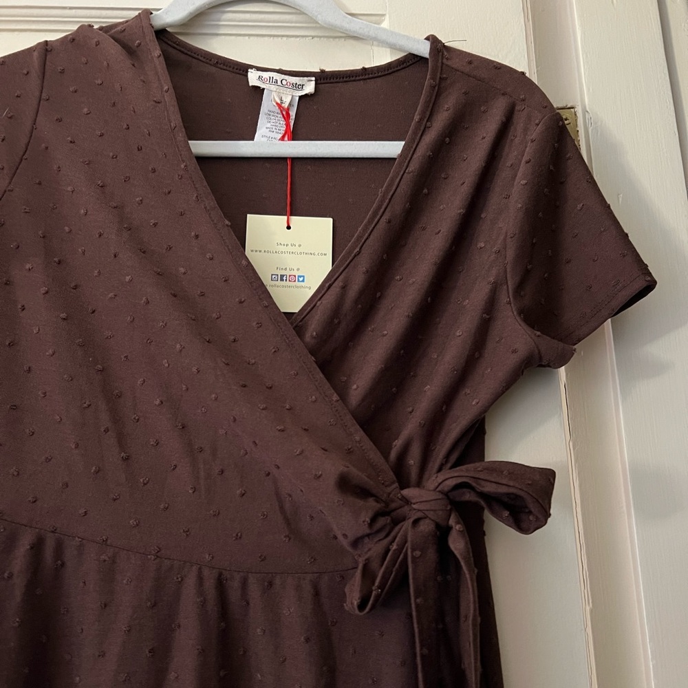 Polka dot brown wrap dress